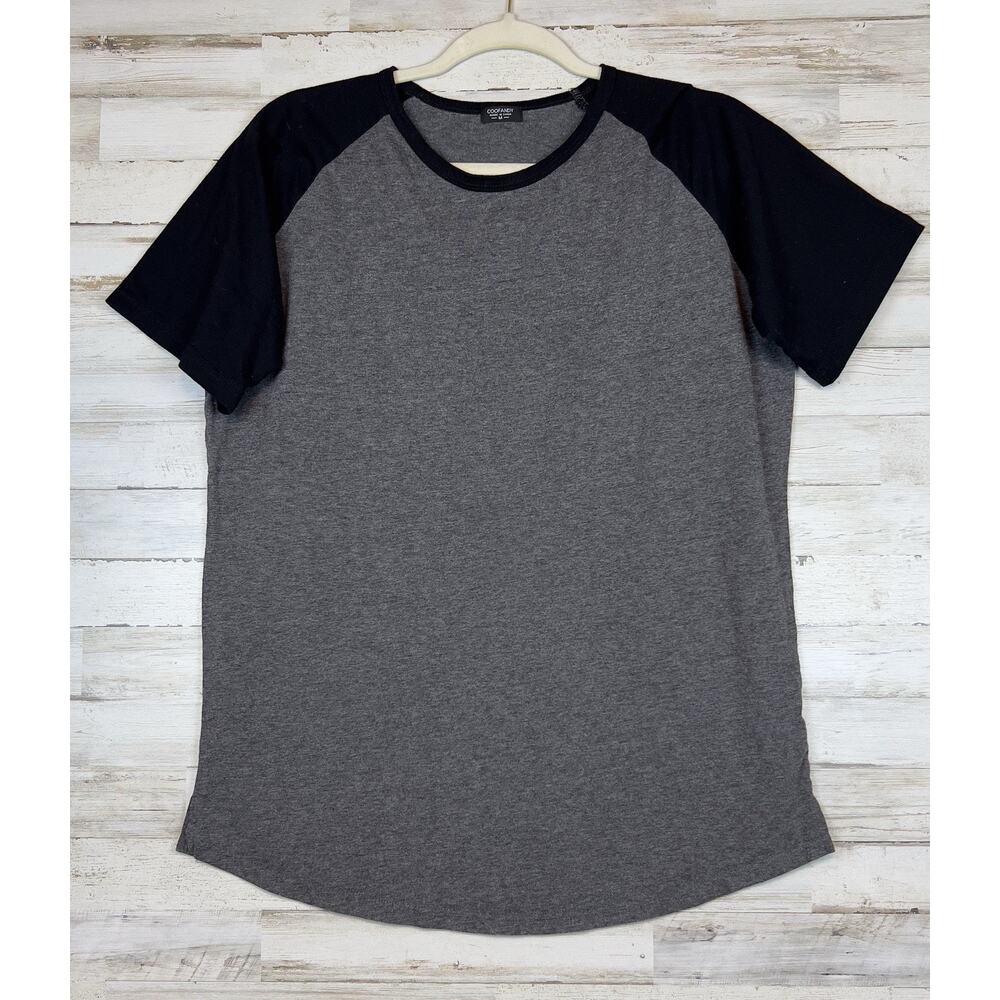 Coofandy Mens Henley T-Shirt Sz. Med Gray Black Crew Cotton